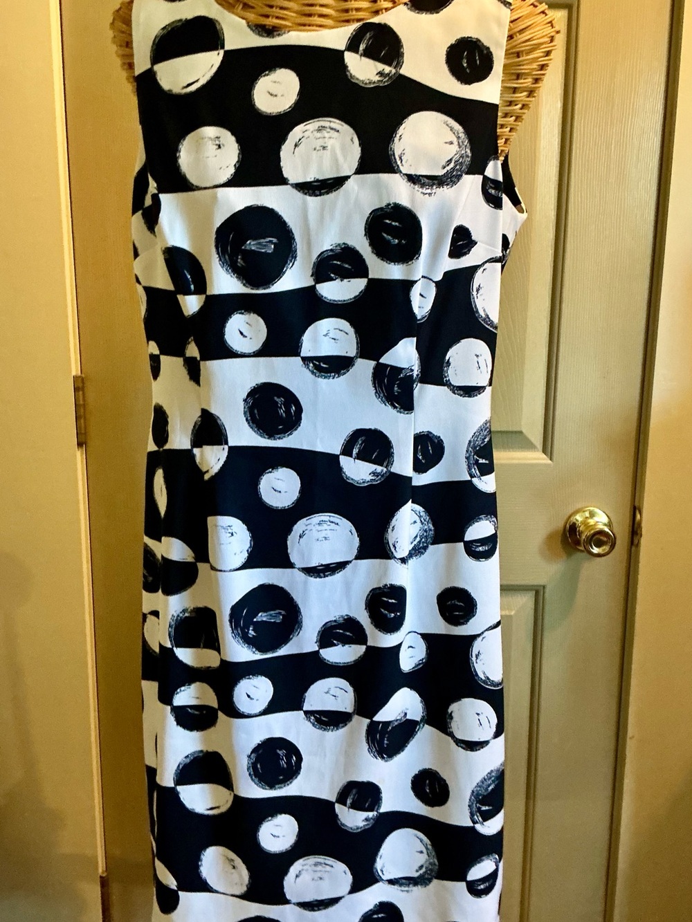 connected apparel Black and White Polka-Stripe Midi Dress